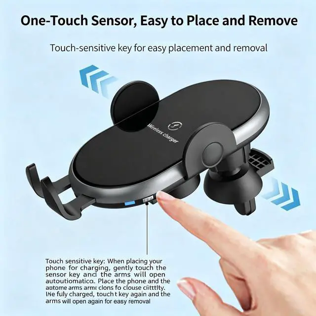 Alt view image 7 of 7 - 15W Fast Car Wireless Charger 2 in 1 Clamping Phone Holder Mount For Samsung