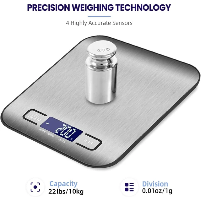 Alt view image 4 of 7 - Digital Food Scale 22lb Kitchen Scales Grams & Ounces For Weight Loss Cooking 10kg/22lbs