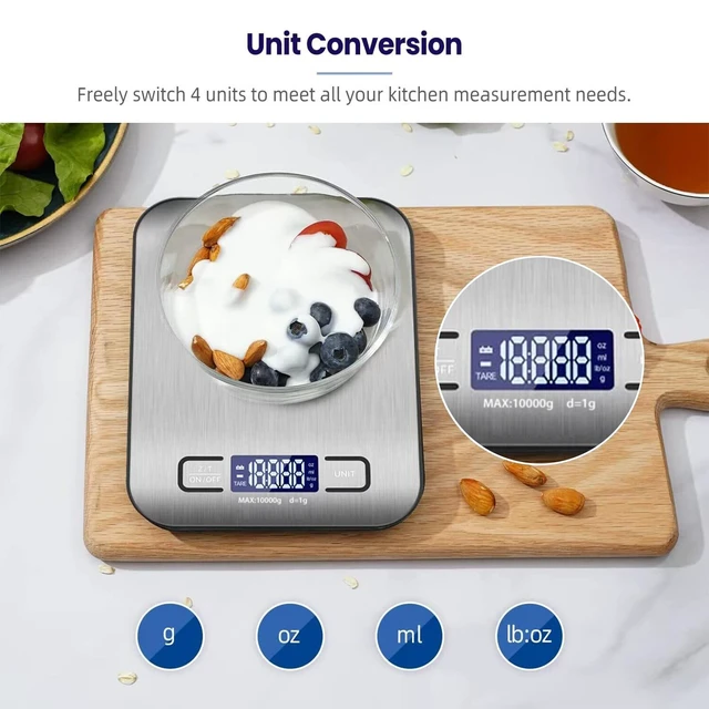 Alt view image 6 of 7 - Digital Food Scale 22lb Kitchen Scales Grams & Ounces For Weight Loss Cooking 10kg/22lbs