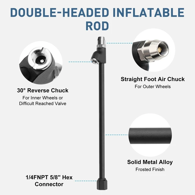 Alt view image 5 of 7 - 13in Extended Reach Dual Head Air Chuck Set Lock On Tire Inflator Car Truck 2PCS