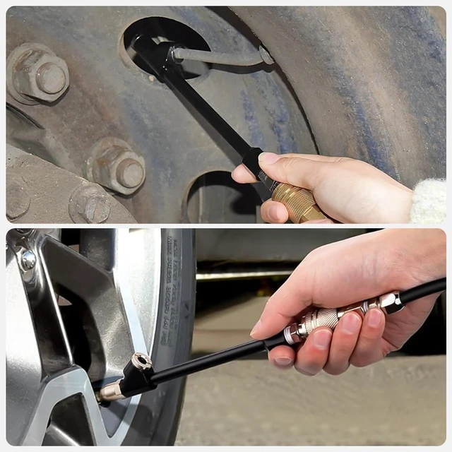 Alt view image 2 of 7 - 13in Extended Reach Dual Head Air Chuck Set Lock On Tire Inflator Car Truck 2PCS