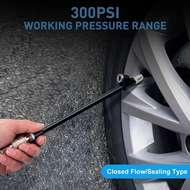 Alt view image 3 of 7 - 13in Extended Reach Dual Head Air Chuck Set Lock On Tire Inflator Car Truck 2PCS
