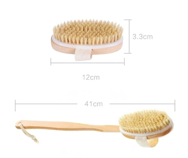 Alt view image 3 of 7 - Long Handle Boar Bristle Body Scrub Wood Back Scrubber Exfoliating Bath Brush