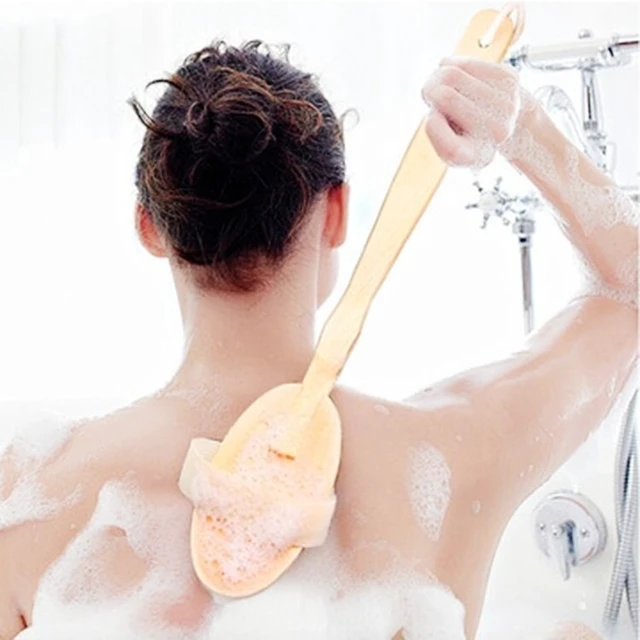 Alt view image 2 of 7 - Long Handle Boar Bristle Body Scrub Wood Back Scrubber Exfoliating Bath Brush