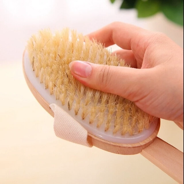 Alt view image 4 of 7 - Long Handle Boar Bristle Body Scrub Wood Back Scrubber Exfoliating Bath Brush