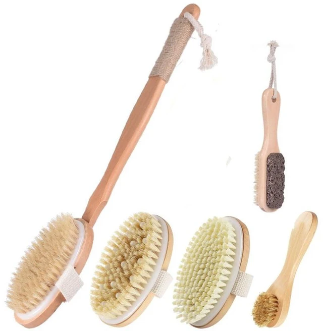 Main image of Long Handle Boar Bristle Body Scrub Wood Back Scrubber Exfoliating Bath Brush