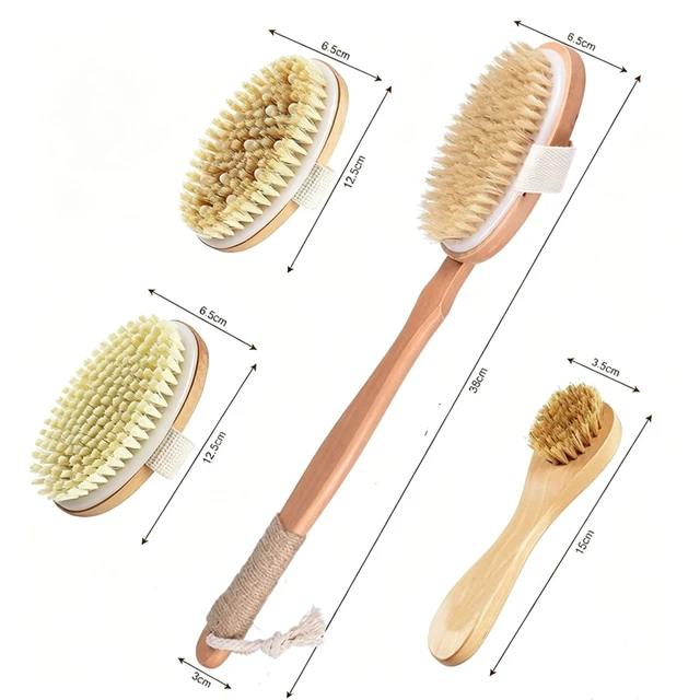 Alt view image 7 of 7 - Long Handle Boar Bristle Body Scrub Wood Back Scrubber Exfoliating Bath Brush