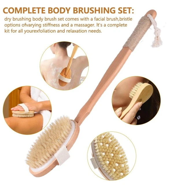 Alt view image 6 of 7 - Long Handle Boar Bristle Body Scrub Wood Back Scrubber Exfoliating Bath Brush