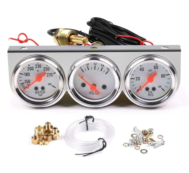 Alt view image 2 of 7 - 2"52mm Oil Pressure Amp Meter Water Temp Triple Gauge 3 in 1 Set Chrome Gauges