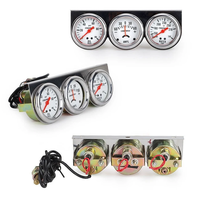 Alt view image 3 of 7 - 2"52mm Oil Pressure Amp Meter Water Temp Triple Gauge 3 in 1 Set Chrome Gauges