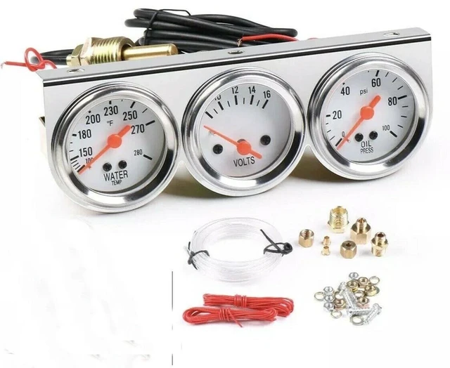 Main image of 2"52mm Oil Pressure Amp Meter Water Temp Triple Gauge 3 in 1 Set Chrome Gauges