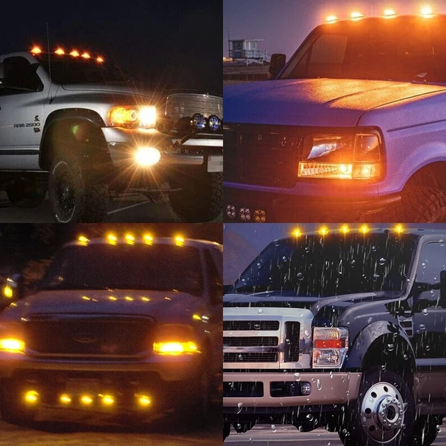 Alt view image 2 of 7 - 5x Roof Cab Light Clearance Marker Amber Cover w/ Base for73-87 Chevy C/K Series