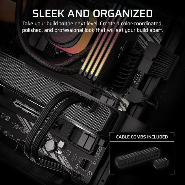 Alt view image 3 of 5 - CORSAIR Elite Premium Type 4 Individual Sleeved PSU Cable Pro Kit Low-Profile Cable Combs, Triple-Mesh Paracord Sleeve, Compatible with Corsair Type 4 PSUs Black
