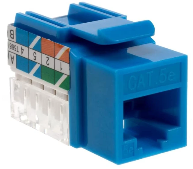 Alt view image 3 of 7 - Cat5e Keystone Ethernet Wall Jack Punch Down UTP 45-Degree (Easier Termination Than 90-Degree), RJ45 Slim Profile Speed Termination 45° Angled Blue (30 Pack)