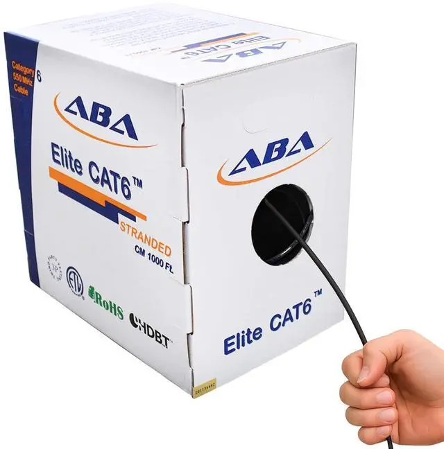 Elite Cat6 24AWG Stranded - CM, 1000ft, Unshielded, More Flexible, Bare Copper, 550MHz, ETL Listed & UL Listed, Bulk Ethernet Cable, Easy Pull Box, Black | Create Custom Patch Cables