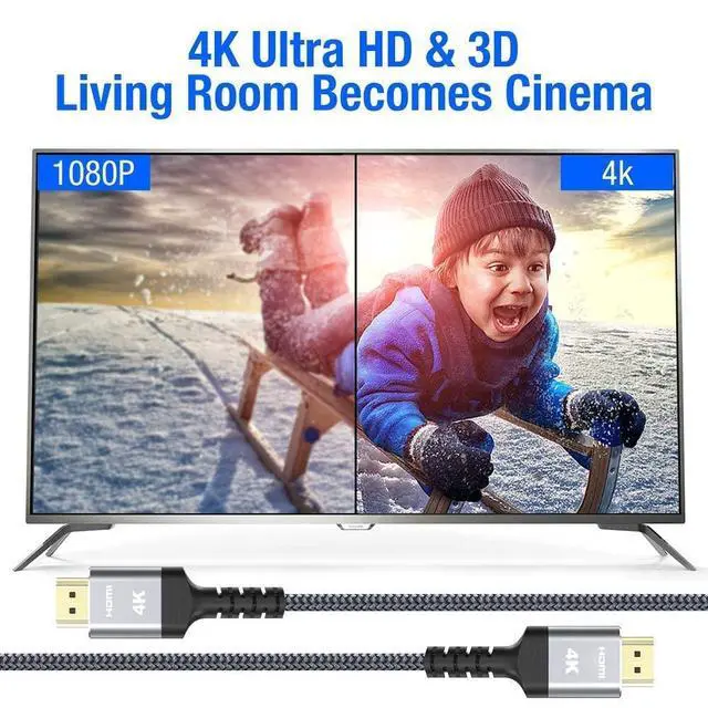 Alt view image 4 of 7 - Highwings 4K Fiber Optic 65 FT HDMI Cable, 18Gbps Braided HDMI Cord, 4K HDR, HDR10, HDCP 2.2, ARC, Compatible with TV/HDTV/PS5/Blu-ray