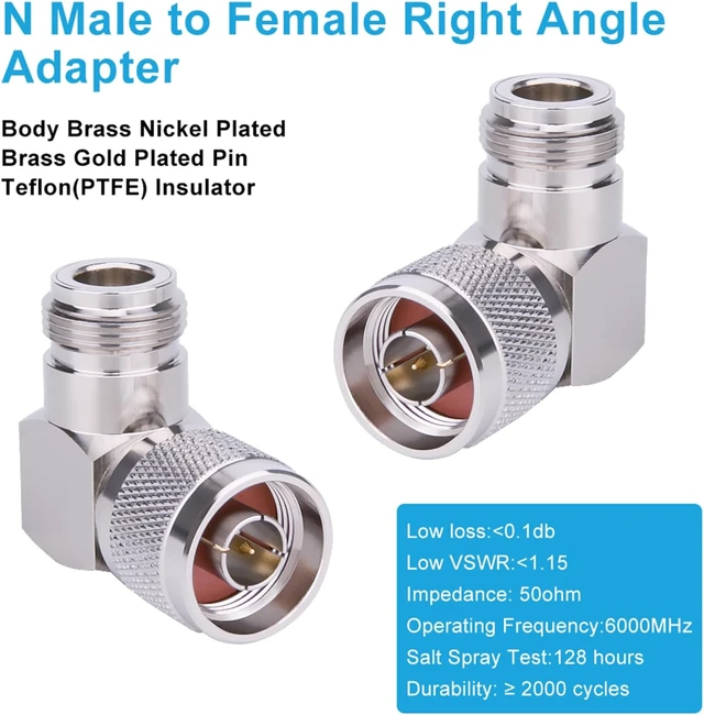 Alt view image 2 of 5 - MOOKEERF 10 Pack N Connector Adapter Right Angle Coax Connectors 90 Degree N Male to N Female RF Coaxial Cable Connector