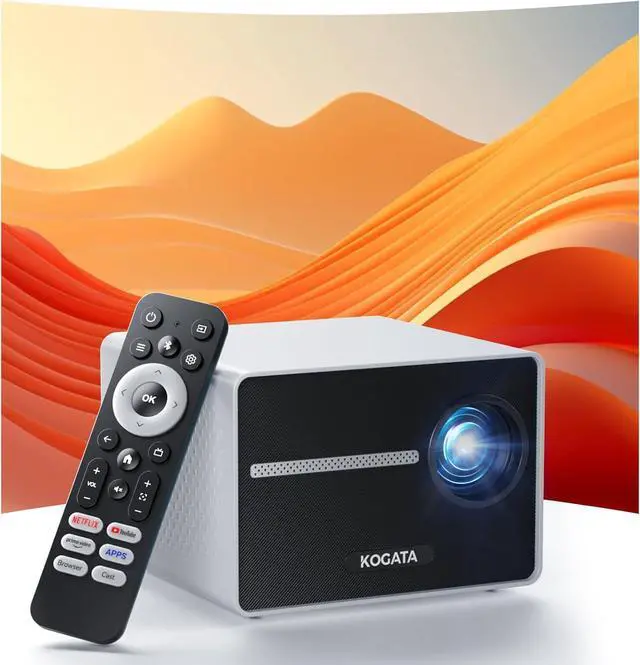 [Built-in Apps] Smart-Portable-Mini-Projector with WiFi 6 Bluetooth 5.4, Electric Focus/ 4P Keystone/HDR10+, 1080P HD Projector for Bedroom Home Theater, Kogata Outdoor-Movie-Proyector Valentines-Gift