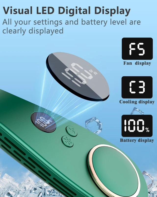 Alt view image 4 of 7 - Neck Fan Air Conditioner,Personal Cooling Device,Neck Air Conditioner Portable AC Rechargeable Battery Powered,Mini Silent Headphones Round Leafless Necklace Fan Women Men Adults Kids Green