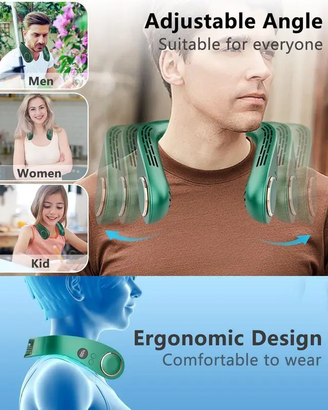 Alt view image 5 of 7 - Neck Air Conditioner Portable,Battery Powered Air Conditioner,USB Fans for Cooling,Ventilador de Aire Frio,Personal Neck Fan,Mini Face Fan,Around the Neck Fan for Kids/Mom/Dad Dark Green