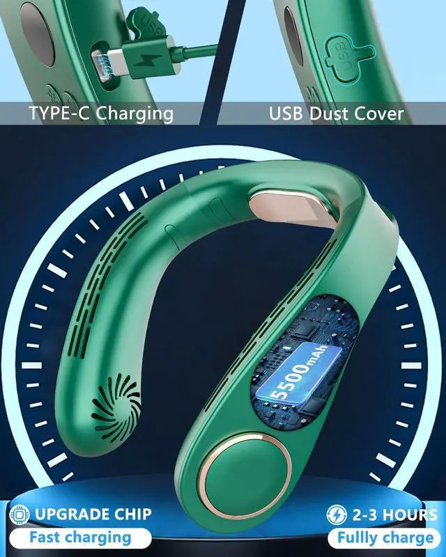 Alt view image 6 of 7 - Neck Air Conditioner Portable,Battery Powered Air Conditioner,USB Fans for Cooling,Ventilador de Aire Frio,Personal Neck Fan,Mini Face Fan,Around the Neck Fan for Kids/Mom/Dad Dark Green