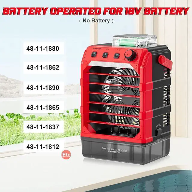 Alt view image 5 of 7 - Battery Powered Misting Fan Compatible For Milwaukee 18V (No Battery) or USB Input Powered,Cooling Fan with 1600ML Water Tank,Timing Function,LED for Outdoor Barbeque Camping & More
