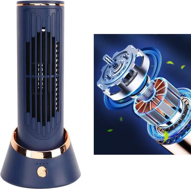 Alt view image 4 of 7 - Tower Desk Fan, Quiet Portable Bladeless Fan with 3 Speeds, 120° Oscillating, Unique Airflow, 4000mAh Electric Standing Table Fan, for Home Office Bedroom