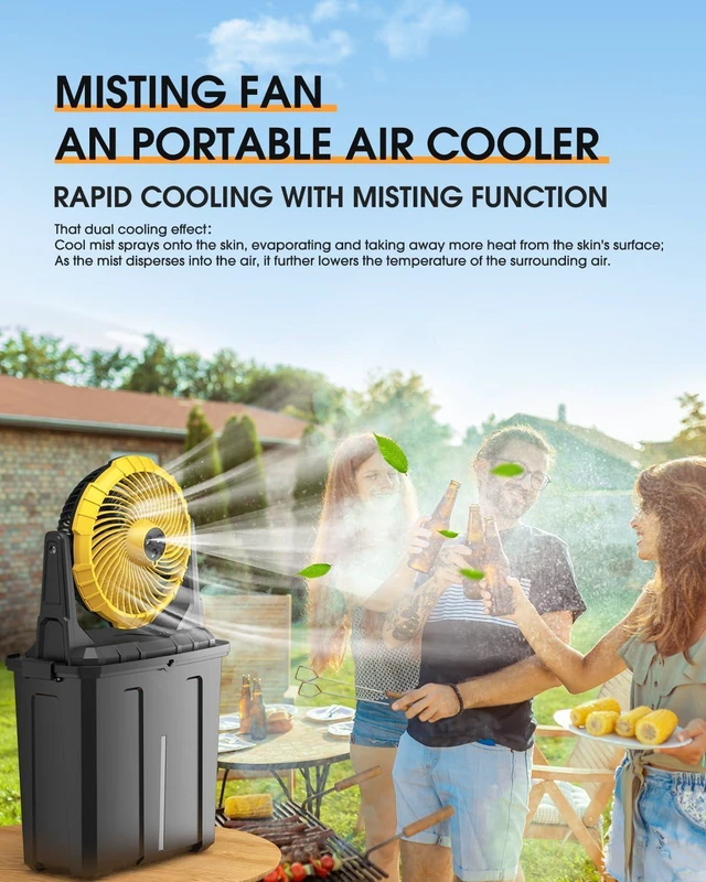 Alt view image 2 of 7 - Ausic Portable Misting Fan, 9L 10-inch Outdoor Mist Fans for Outside Patios Cooling, 20000mAh Rechargeable Battery Fan with Water Box, 3 Strong Winds, 3 Spray Mister, Camping/Beach Summer Essentials