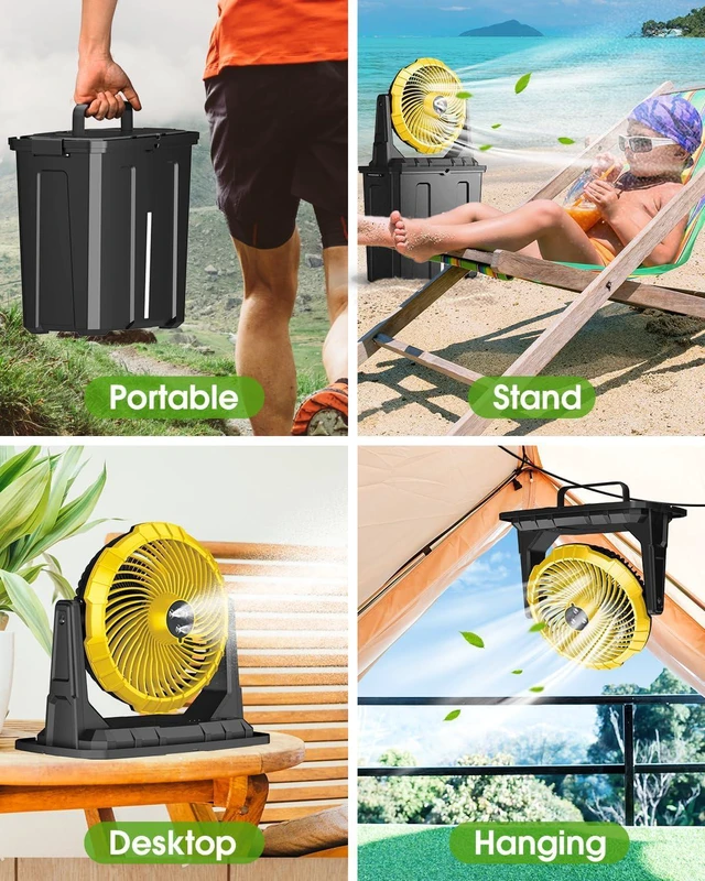 Alt view image 5 of 7 - Ausic Portable Misting Fan, 9L 10-inch Outdoor Mist Fans for Outside Patios Cooling, 20000mAh Rechargeable Battery Fan with Water Box, 3 Strong Winds, 3 Spray Mister, Camping/Beach Summer Essentials