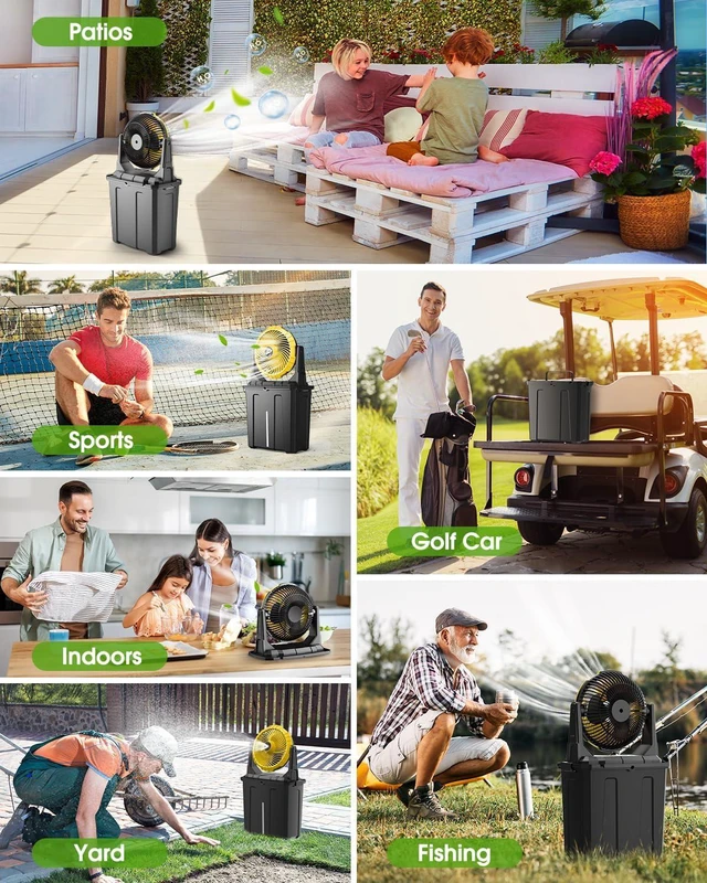 Alt view image 7 of 7 - Ausic Portable Misting Fan, 9L 10-inch Outdoor Mist Fans for Outside Patios Cooling, 20000mAh Rechargeable Battery Fan with Water Box, 3 Strong Winds, 3 Spray Mister, Camping/Beach Summer Essentials