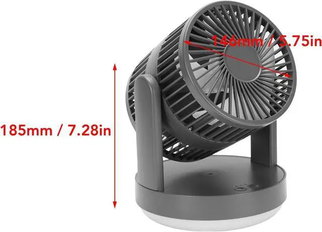Alt view image 7 of 7 - Rechargeable Desk Fan 3 Speeds Table Fan with Night Light for Bedroom, Polymer Li Battery 3.28x3.28x7.28in (Dark Gray)