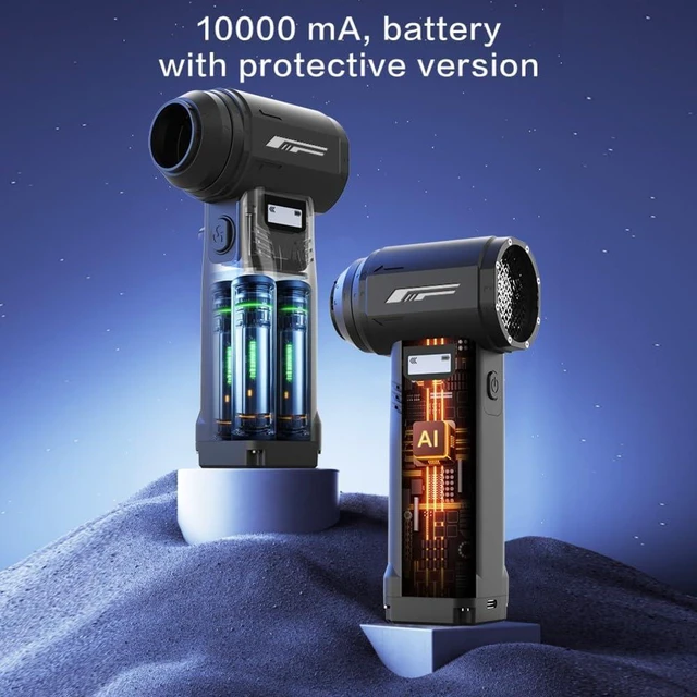 Alt view image 2 of 7 - RichVibe Powerful Fan with 40-Volt High-Speed Brushless Motor, 130000 RPM Max Speed, 10000mAh Battery, 20W Fast Charging via Type-C, 9 Speed Adjustments, Digital Display for Home