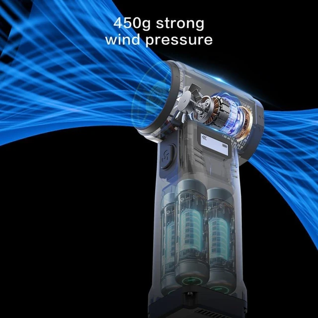 Alt view image 3 of 7 - RichVibe Powerful Fan with 40-Volt High-Speed Brushless Motor, 130000 RPM Max Speed, 10000mAh Battery, 20W Fast Charging via Type-C, 9 Speed Adjustments, Digital Display for Home