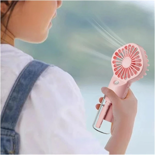 Alt view image 2 of 6 - Portable Water Mist Fan USB Rechargeable Handheld Mini Quiet Cooling For Home Commutes Travel Office(Pink)