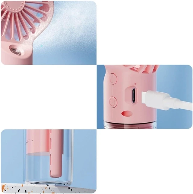 Alt view image 6 of 6 - Portable Water Mist Fan USB Rechargeable Handheld Mini Quiet Cooling For Home Commutes Travel Office(Pink)