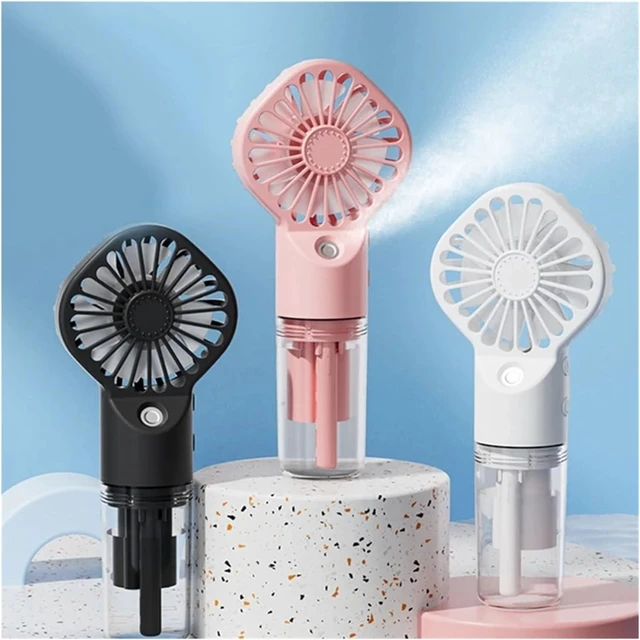 Alt view image 5 of 6 - Portable Water Mist Fan USB Rechargeable Handheld Mini Quiet Cooling For Home Commutes Travel Office(Pink)