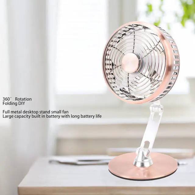 Alt view image 5 of 7 - Retro Metal Desktop Fan, 3 Speed Adjustable Quiet USB Desk Fan, 360 Rotatable Three Axis Folding Design, Rechargeable Small Cooling for Daily Use (Bronze)