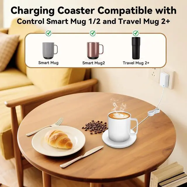 Alt view image 2 of 7 - Replacement Charging Coaster 2 for Temperature Control Smart Mug 2,Mug1,Cisain Mug Power Cord Compatible with Em/BER Smart Cups (White)