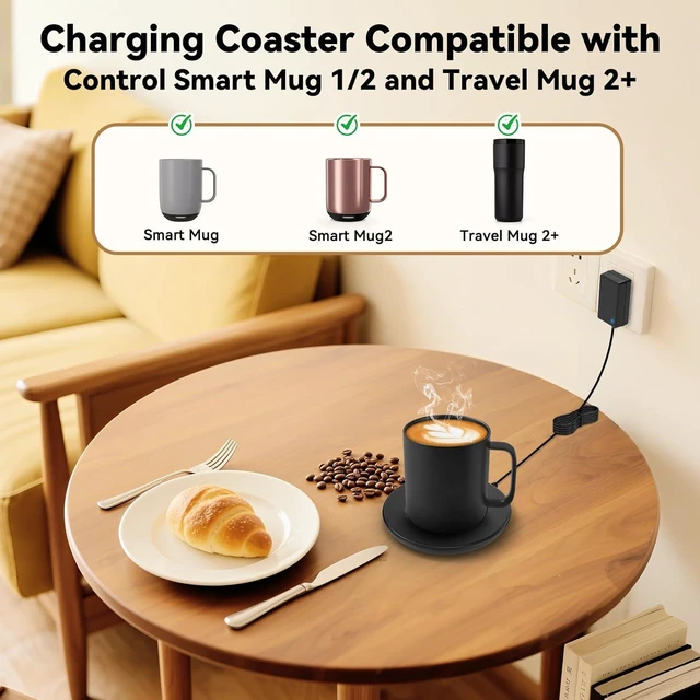 Alt view image 2 of 7 - Replacement Charging Coaster 2 for Temperature Control Smart Mug 2,Mug1,Cisain Mug Power Cord Compatible with Em/BER Smart Cups (Black)