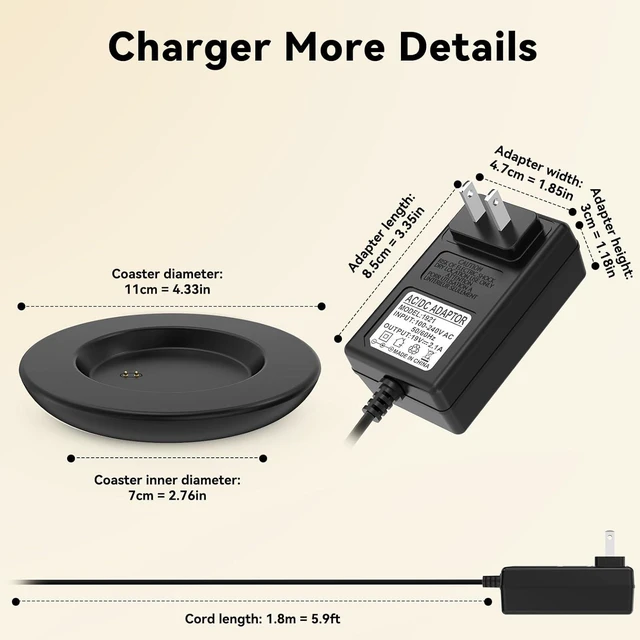 Alt view image 5 of 7 - Replacement Charging Coaster 2 for Temperature Control Smart Mug 2,Mug1,Cisain Mug Power Cord Compatible with Em/BER Smart Cups (Black)