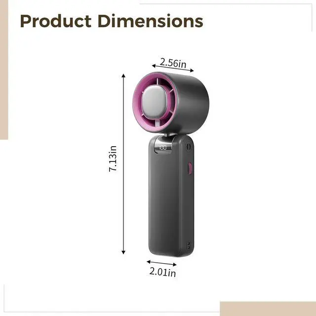 Alt view image 5 of 5 - Portable Usb Rechargeable Turbo Fan, High-Speed Foldable Neck Fan, Long Battery Life, Grey, 7.1 X 2.4 X 2.01 In