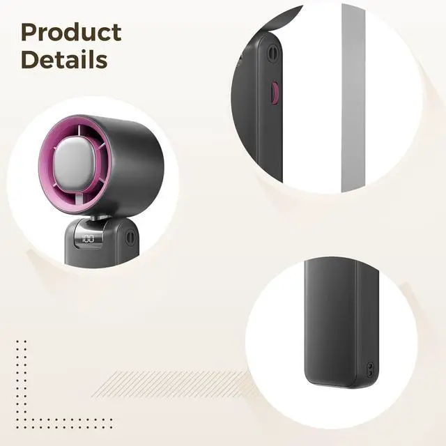 Alt view image 3 of 5 - Portable Usb Rechargeable Turbo Fan, High-Speed Foldable Neck Fan, Long Battery Life, Grey, 7.1 X 2.4 X 2.01 In