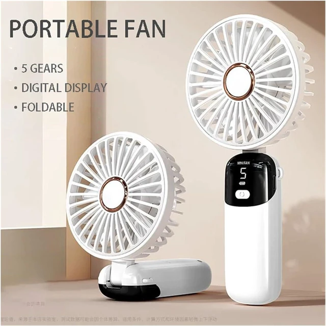 Alt view image 2 of 6 - 5 Speed USB Handheld Mini Fan Foldable Portable Fans Silent Small Rechargeable With Display Screen