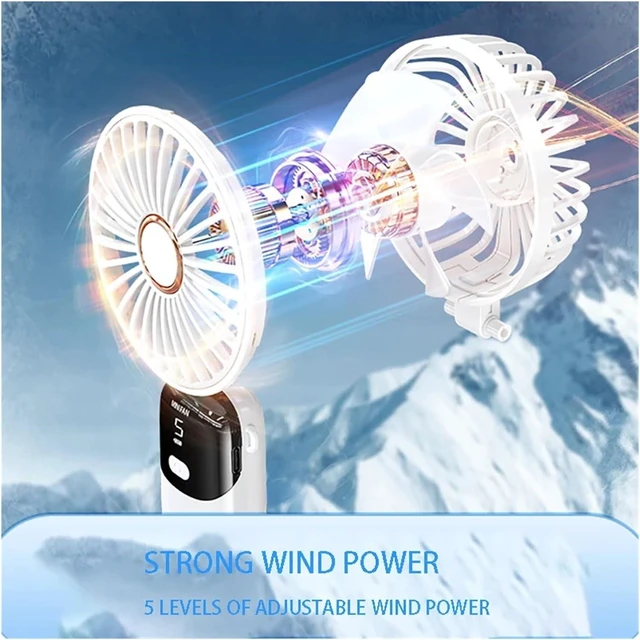 Alt view image 4 of 6 - 5 Speed USB Handheld Mini Fan Foldable Portable Fans Silent Small Rechargeable With Display Screen