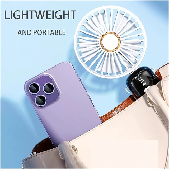 Alt view image 6 of 6 - 5 Speed USB Handheld Mini Fan Foldable Portable Fans Silent Small Rechargeable With Display Screen