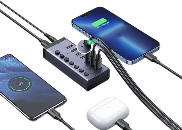 7 Ports USB3 0 Splitter 5Gbps with Individual Switch Power Adapter ...