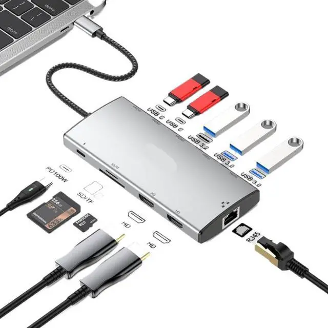 Main image of RSHTECH 11 in 1 USB C Hub Docking Station with 8K 4K HDMI USB 32 USB 30 PD100W SD TF Card Reader RJ45 Port Compatible with Laptop Notebook Vehicle and Car Models