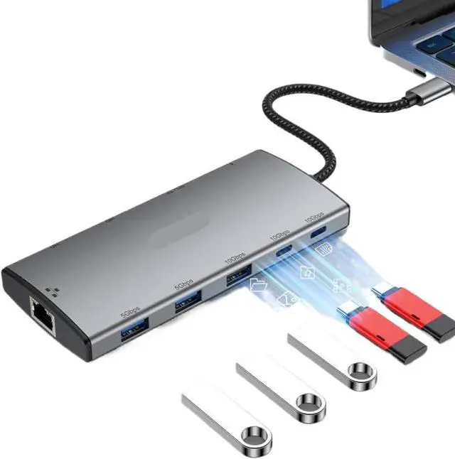 Alt view image 3 of 6 - RSHTECH 11 in 1 USB C Hub Docking Station with 8K 4K HDMI USB 32 USB 30 PD100W SD TF Card Reader RJ45 Port Compatible with Laptop Notebook Vehicle and Car Models