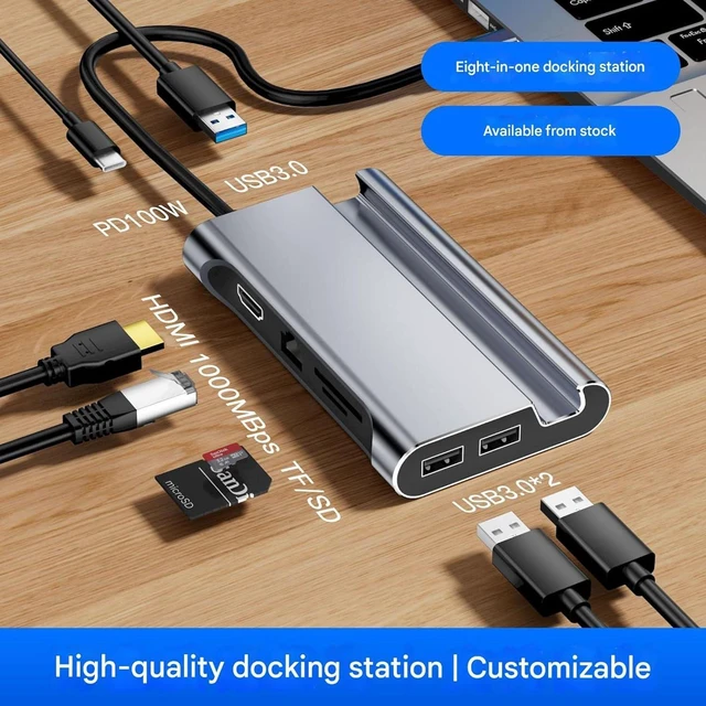 Alt view image 4 of 7 - 8-Port Expansion Dock, Multi-Function Computer USB HD HUB Hub, Convert Mobile Phone Type C Expansion Dock