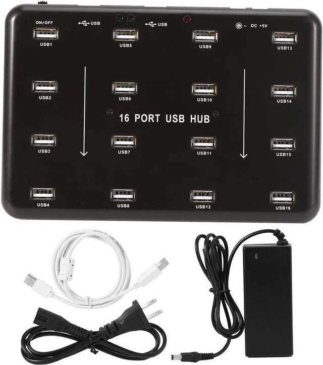 Main image of 16 Port Industrial USB 20 Hub Ultra High Speed 480Mbps Data Transfer with LED Indicators for Batch Processing Testing and Mass Production Workstations